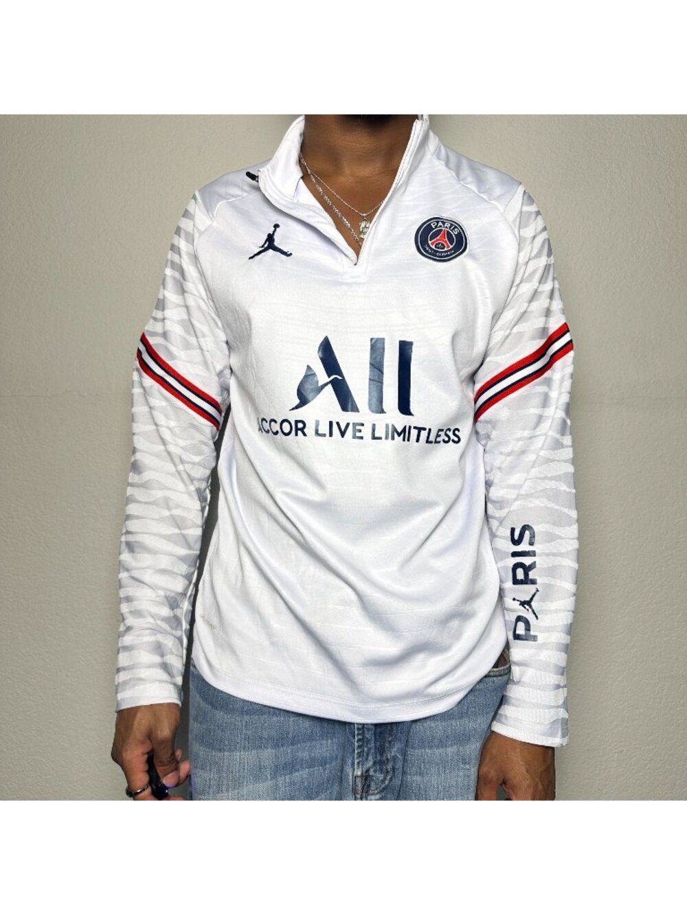 Jordan Paris Saint Germain Long Sleeve Shirt Men L White 21/22 Soccer Football